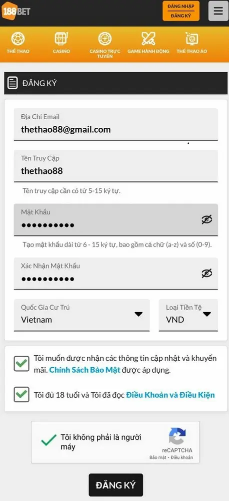 Bước 1: Đăng ký tài khoản làm thành viên tại 188BET